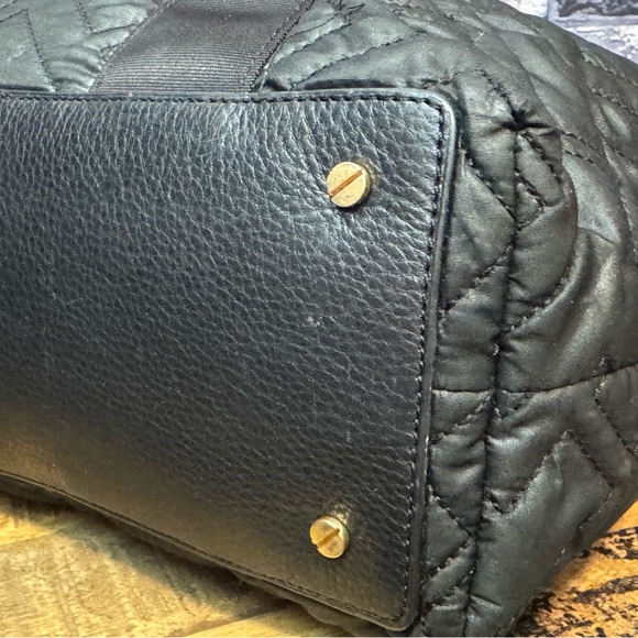 Tory Burch Black Quilted Grosgrain Strap Tote Bag #1 - Picture 6 of 12